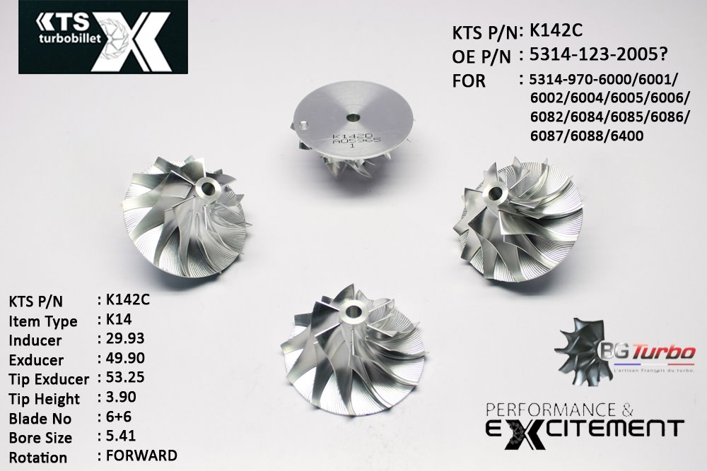 Turbo ROUE FORGÉE MFS PERFORMANCE - 6+6 PALES - INDUCER : 29,93 - EXDUCER : 49,9 - TYPE : K14ANGLE : 60° - ROTATION : Forward - SUPER BACK : -0,04 - BORE SIZE : 5,41
